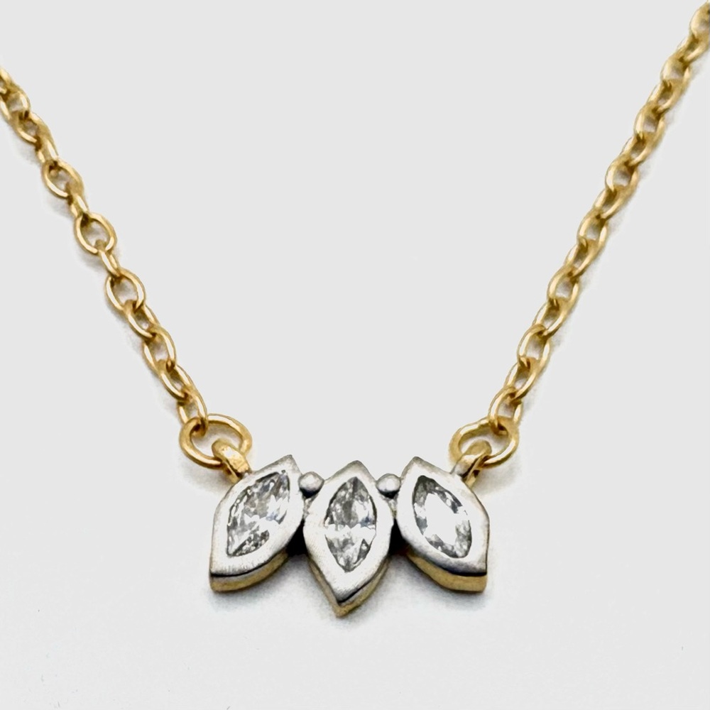 Delicate Gold Chain Necklace with Three Marquise Crystal Accents